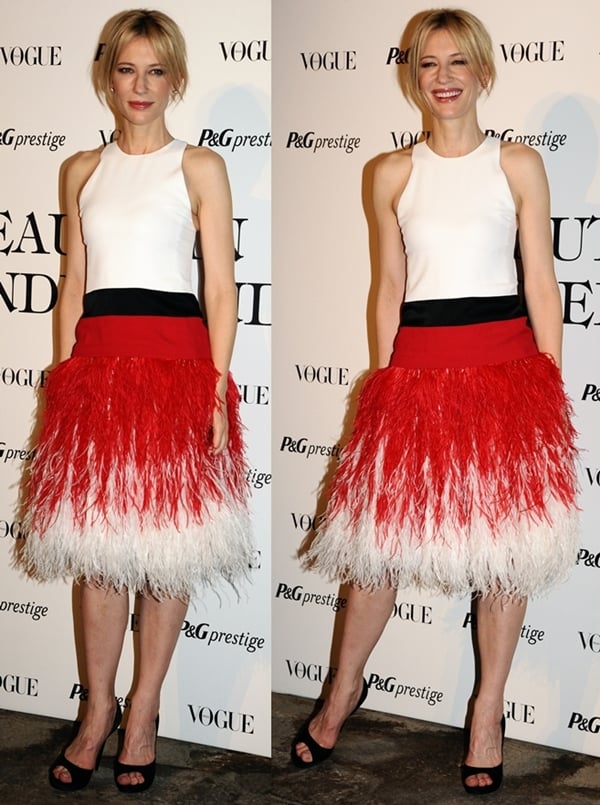 Cate Blanchett strutted her stuff in a fabulous feathery number by Prabal Gurung
