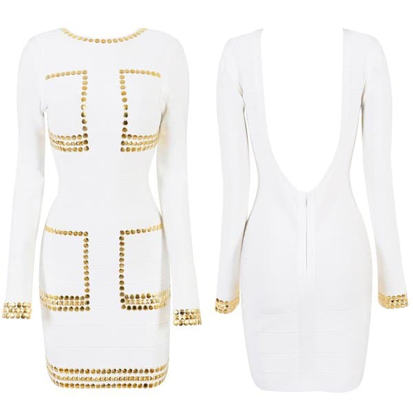 Celeb Boutique Taylor Gold Embellished White Bandage Dress