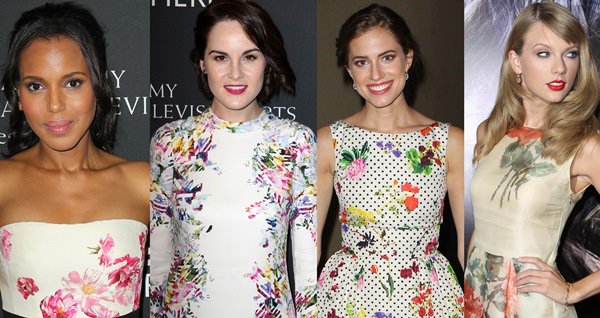 Kerry Washington, Michelle Dockery, Allison Williams, and Taylor Swift in floral dresses