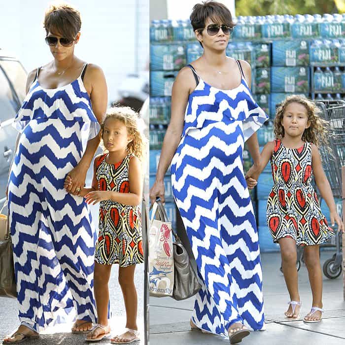 Halle Berry doing some grocery shopping with her daughter Nahla Ariela Aubry