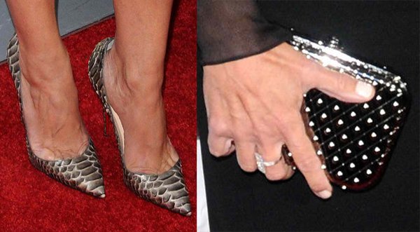 Julia Louis Dreyfus in Emilio Pucci wearing Stella McCartney reptile pointed-toe heels and carrying a Tod's clutch