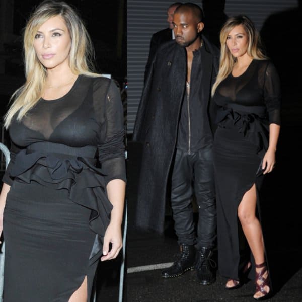 Kim Kardashian and Kanye West arriving at the Givenchy show during Paris Fashion Week in France on September 29, 2013