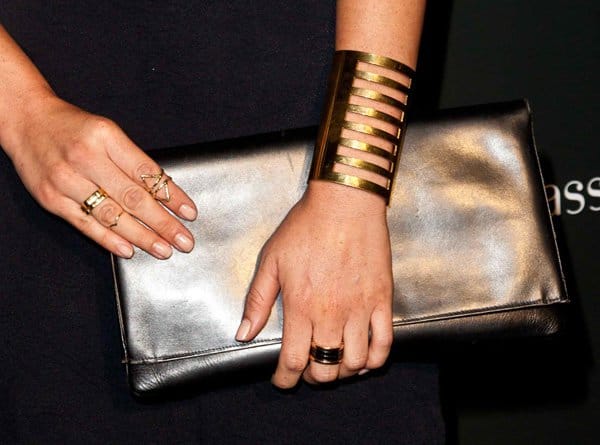 Olivia Munn's metallic envelope clutch