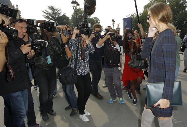 Olivia Palermo met the press at the Carven Fashion Show during Paris Fashion Week Fall Winter 2015/2016
