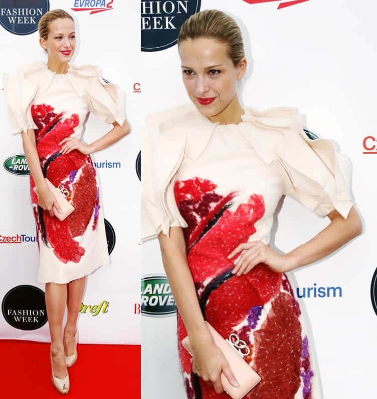 Petra Nemcova wearing a dress from the Bottega Veneta Fall 2013 collection