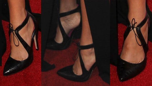 Alexa Vega wearing pointed-toe heels with beautiful crisscross illusion straps