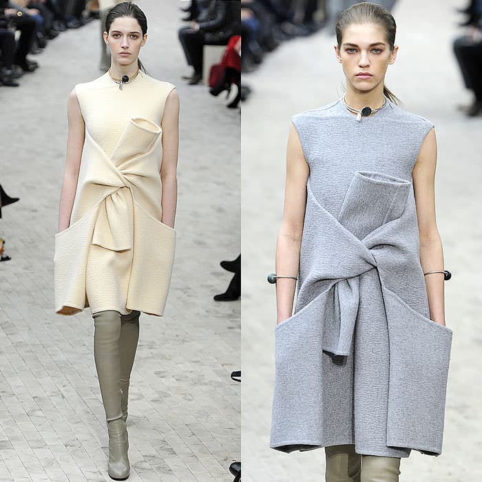 Dresses with sleeves tied at the waist from the Céline fall 2013 fashion show