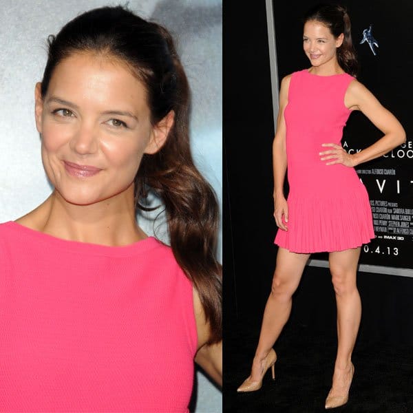 Katie Holmes looked anything but meek in her Alaïa dress, which she teamed up with a ferocious pair of nude Avra pumps by Michael Kors