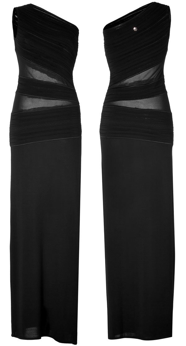 Roberto Cavalli Sheer Panel Gown in Black