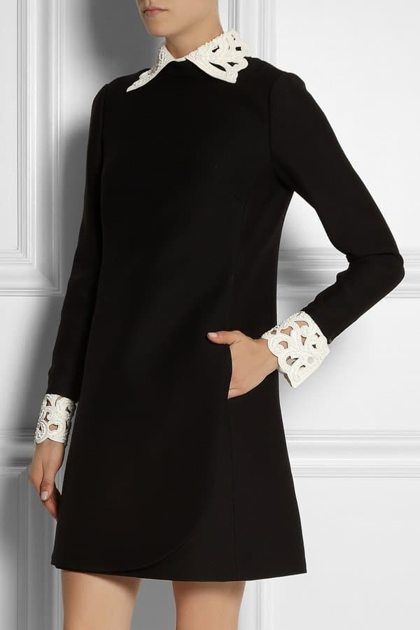 Valentino Leather-Trimmed Wool Dress