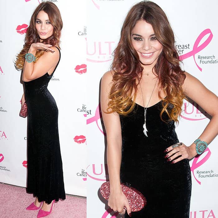 Vanessa Hudgens at the ULTA Beauty's "Donate with a Kiss" event to launch the ULTA Beauty Kiss Kart and its fundraising efforts for the Breast Cancer Research Foundation® at The Nomad Hotel rooftop in New York City on October 3, 2013 