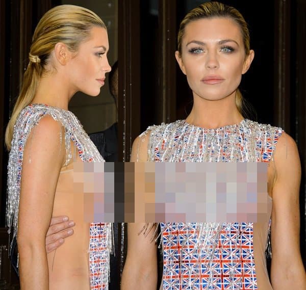 Abbey Clancy rocked a custom Union Jack dress with sheer panels