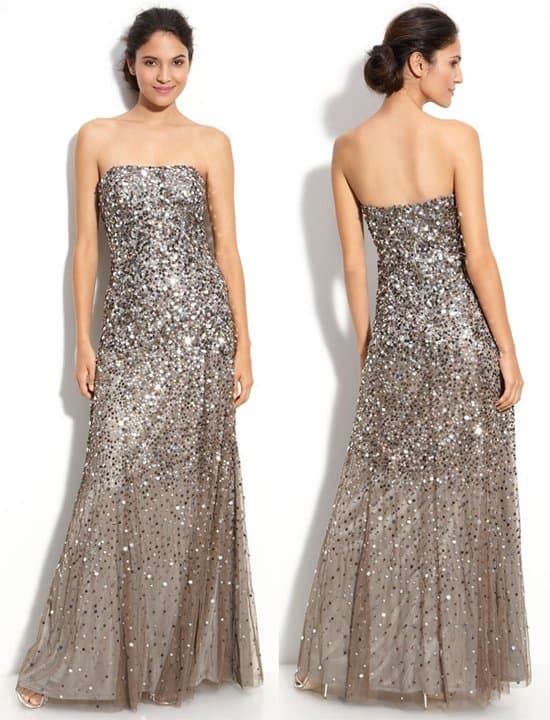 Adrianna Papell Sequined Strapless Mesh Gown