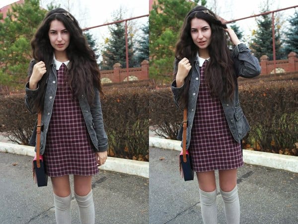 Darya shows how to style a collared dress with a jacket and trendy socks