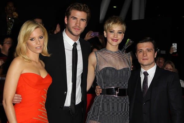 Elizabeth Banks, Liam Hemsworth, Jennifer Lawrence, and Josh Hutcherson at "The Hunger Games: Catching Fire" - Los Angeles Premiere at Nokia Theatre L.A. Live in Los Angeles on November 19, 2013