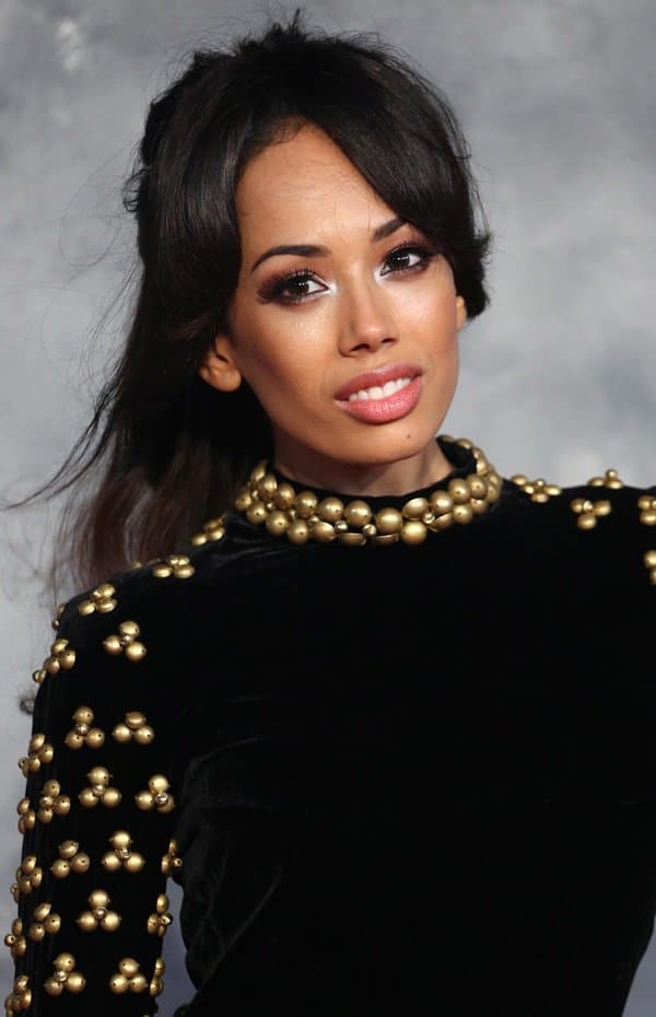 Jade Ewen rocked a sexy black dress with studded sleeves