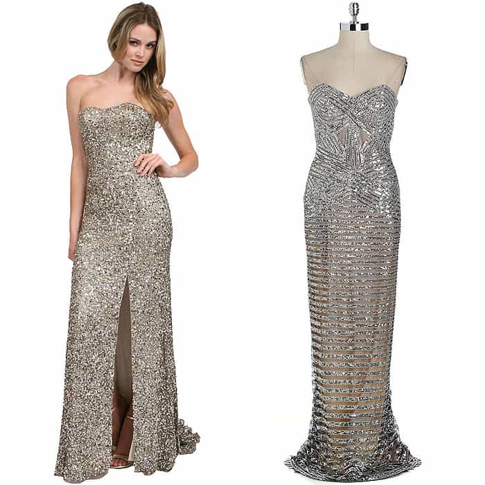 silver strapless gowns