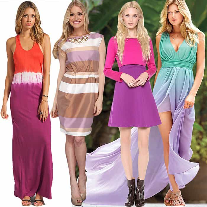 Trina Turk "Carly" Tie-Dye Jersey Maxi Dress / Ivy & Blu Maggy Boutique "Elizabeth" Stripe Dress / Lisa Perry Two-Tier Dress / Victoria's Secret Ombré Maxi Dress