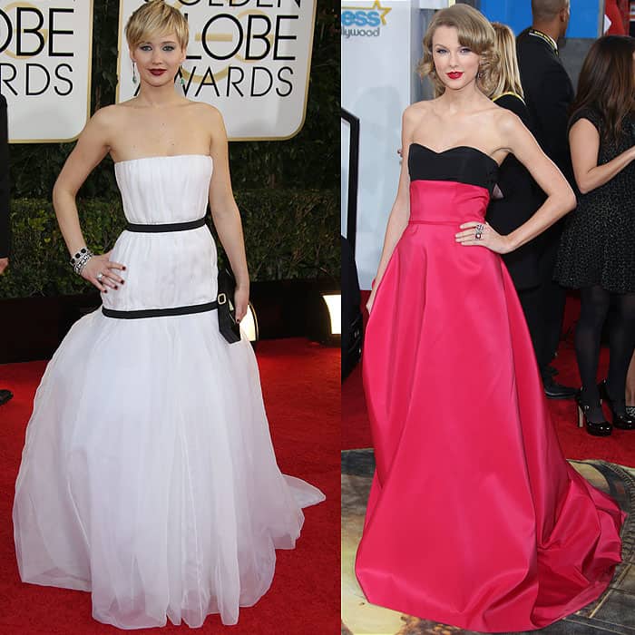 Jennifer Lawrence and Taylor Swift at the 71st Annual Golden Globe Awards