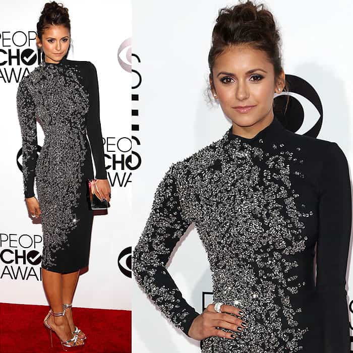 Nina Dobrev in a Jenny Packham dress at the 40th Annual People's Choice Awards