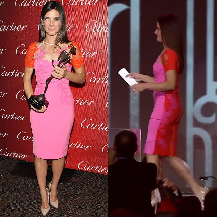 Sandra Bullock in a lace Alex Perry dress at the 25th Anniversary Palm Springs International Film Festival