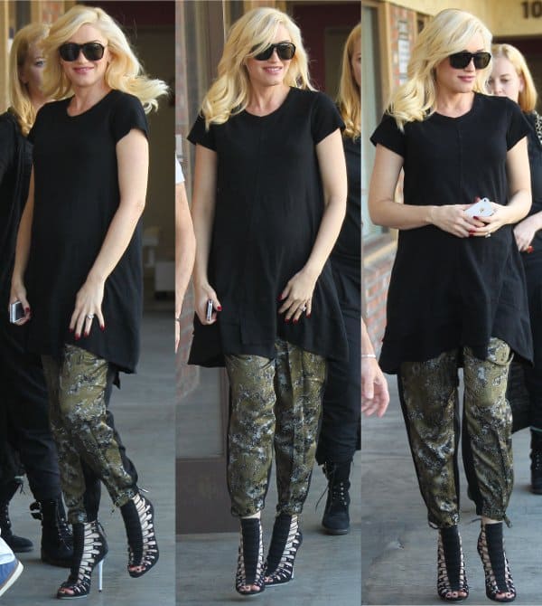 Gwen Stefani in a little black maternity dress, leaving a meeting in Los Angeles