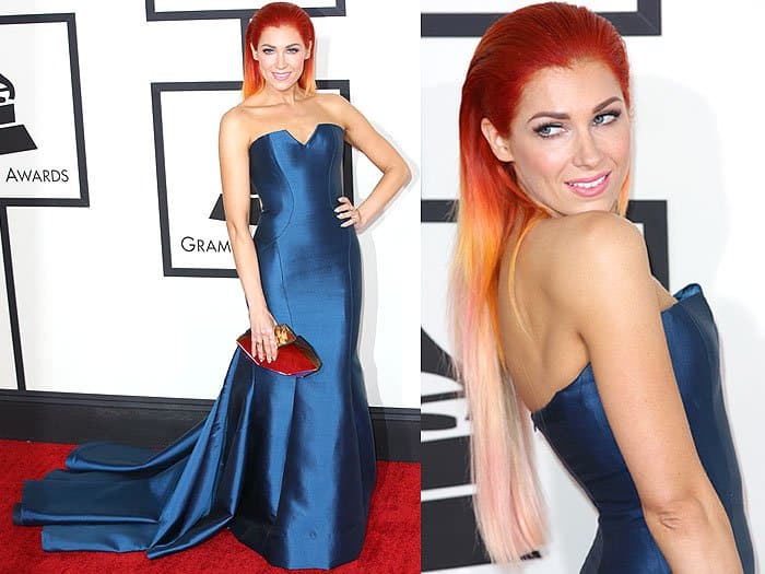 Bonnie McKee in a Memeka by Gustavo Cadile gown at the 56th Grammy Awards
