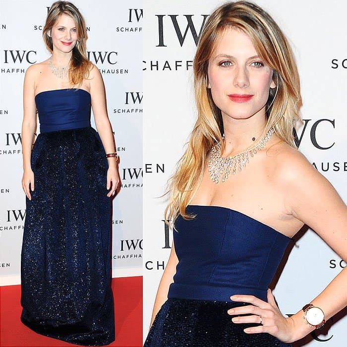 Melanie Laurent in Maxime Simoëns at Swiss luxury watches brand IWC Schaffhausen's exclusive gala commemorating the launch of its new "Aquatimer" watch collection held during Salon International de la Haute Horlogerie 2014 at the Palexpo in Geneva, Switzerland, on January 21, 2014