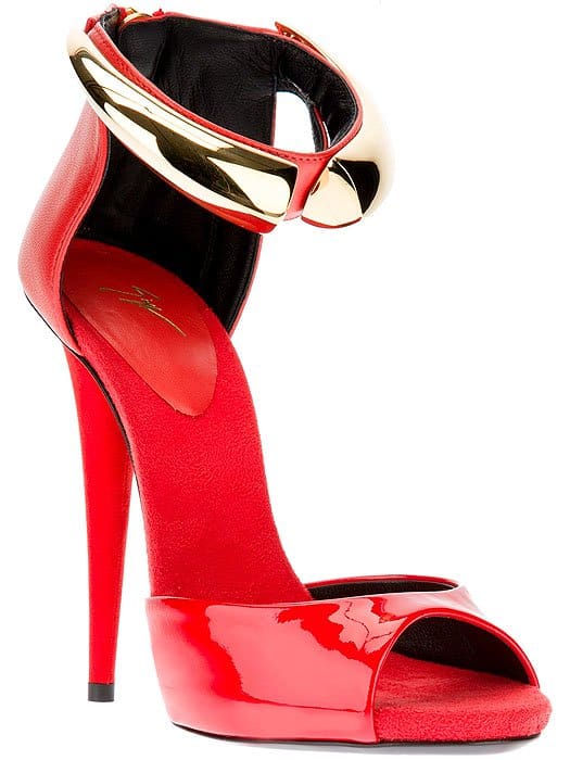 Giuseppe Zanotti Red Patent Gold Ankle-Strap Sandals