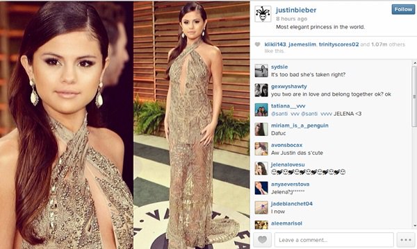 Justin Bieber's Instagram photos of Selena Gomez captioned "Most elegant princess in the world"