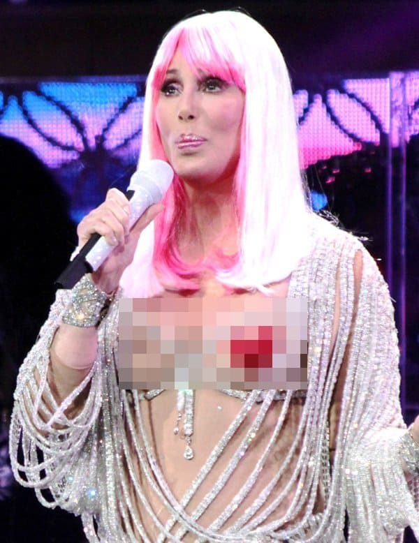 Cher rocking a nude bodysuit and heart-shaped nipple pasties