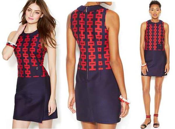 Zooey Deschanel for Tommy Hilfiger Sleeveless Printed Colorblocked Shift Dress