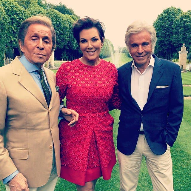 Kris Jenner with Valentino Garavani and Giancarlo Giammetti at the Valentino brunch
