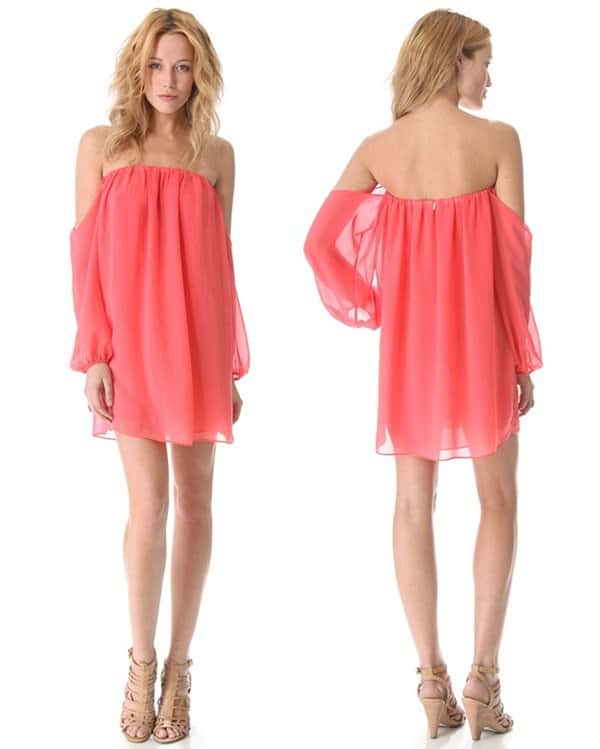 Tbags Los Angeles Off-Shoulder Dress in Coral
