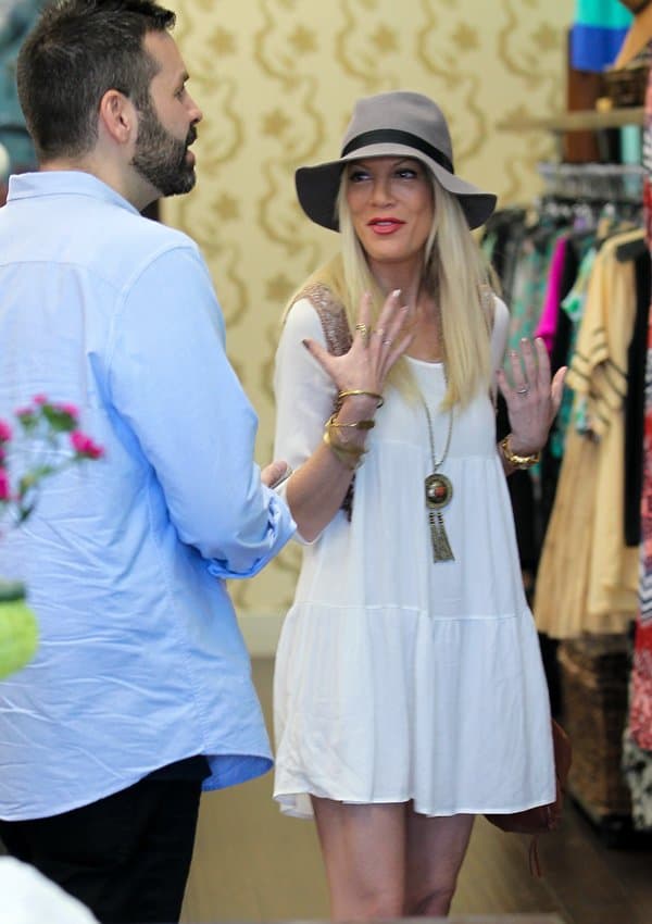 Tori Spelling was spotted out on a shopping spree in a couple of stores in Encino while she was filming her reality show