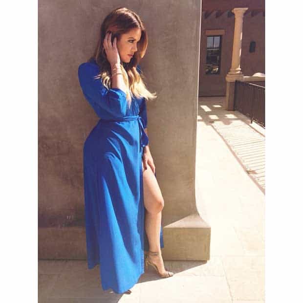 Khloe Kardashian wearing a blue dress - posted on Instagram on June 24, 2014