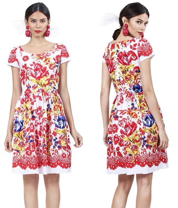 Oscar de la Renta Short-Sleeve Floral-Printed Dress
