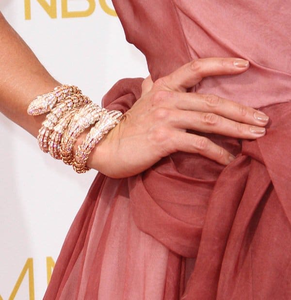 Cat Deeley shows off her Bulgari diamond snake cuff bracelets