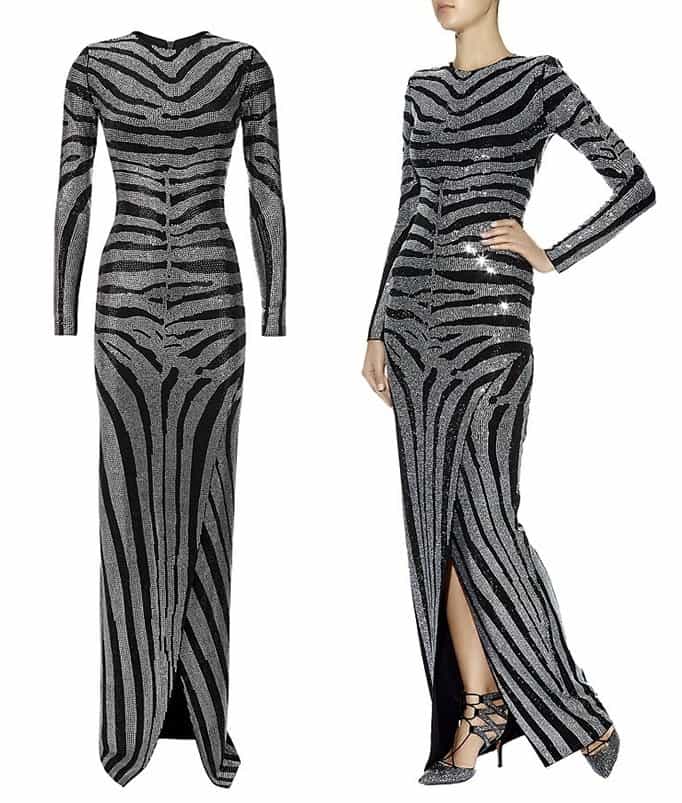 Balmain Diamante Zebra-Stripe Gown