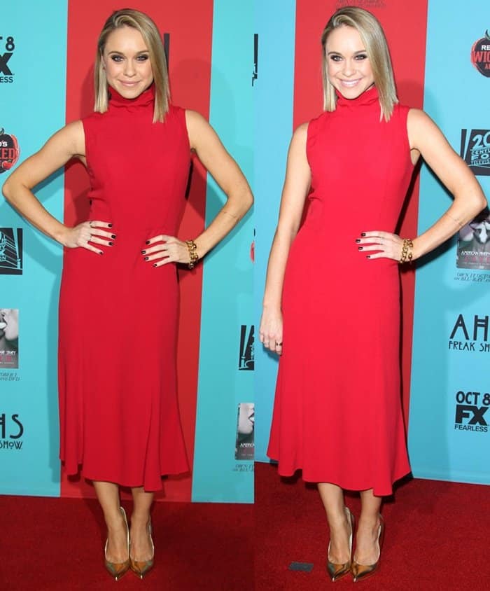 Becca Tomlin with sleek, straight hair at the premiere screening of FX's "American Horror Story: Freak Show"
