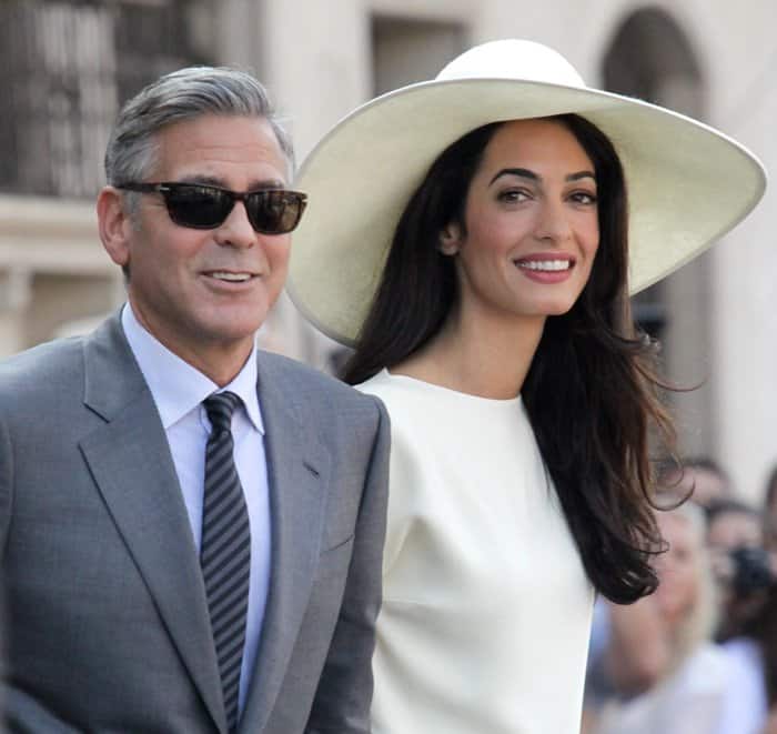 George Clooney and Amal Alamuddin after their civil marriage ceremony in Venice, Italy, on September 29, 2014