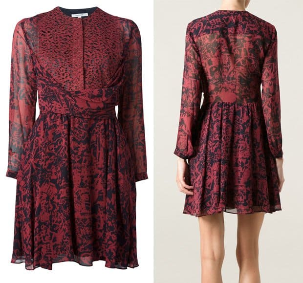 Carven Front Lace Panel Printed Flared Dress