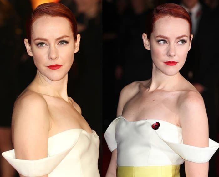 Jena Malone wore the outfit off the shoulder, making it her own, while still maintaining a classy look