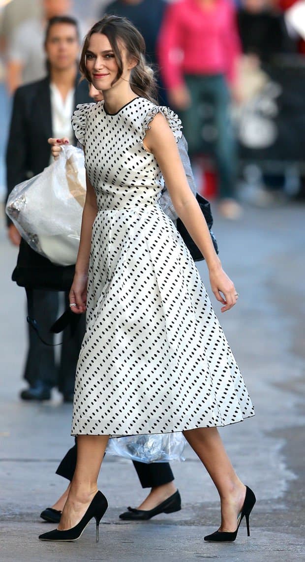 Keira Knightley wearing a polka-dot Erdem dress