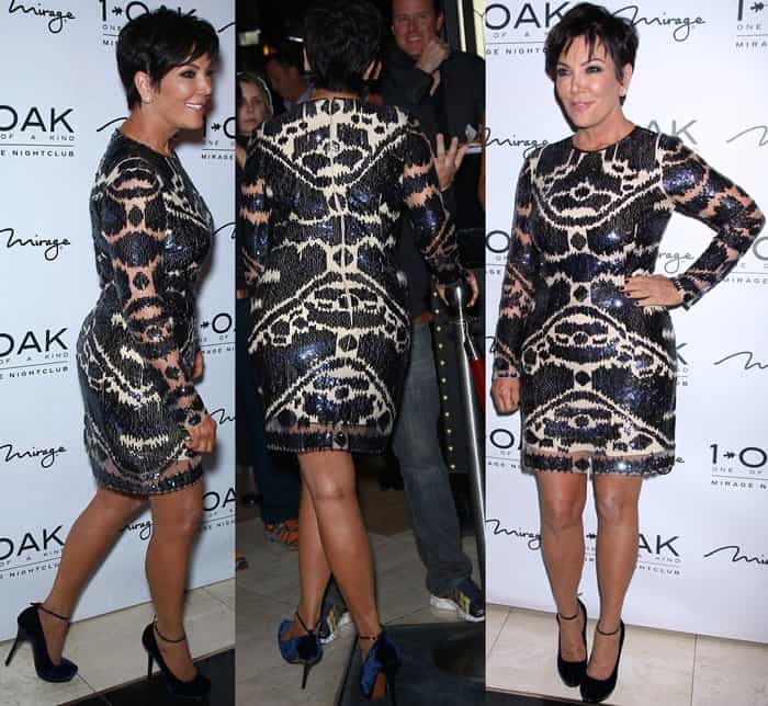 Kris Jenner styled her sequined mini dress with a pair of classy ankle-strap pumps