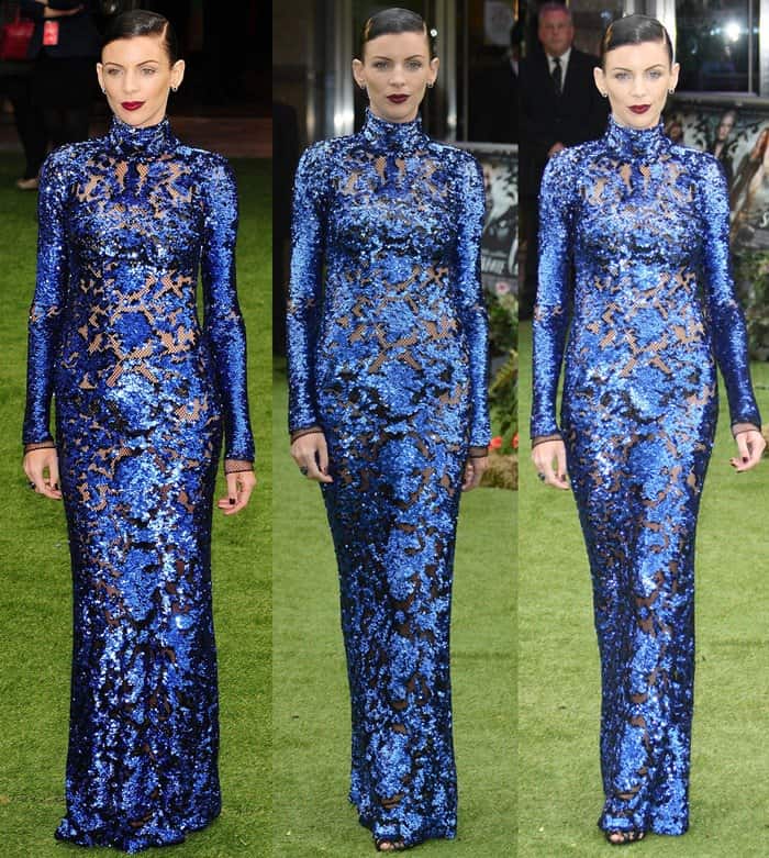 Liberty Ross wearing a sequined high-neck gown from the Tom Ford Spring 2011 collection