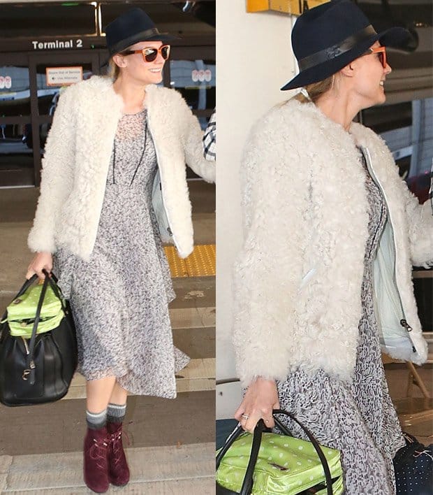 Diane Kruger masterfully elevated a flimsy chiffon midi dress for the season by pairing it with a luxurious fur jacket