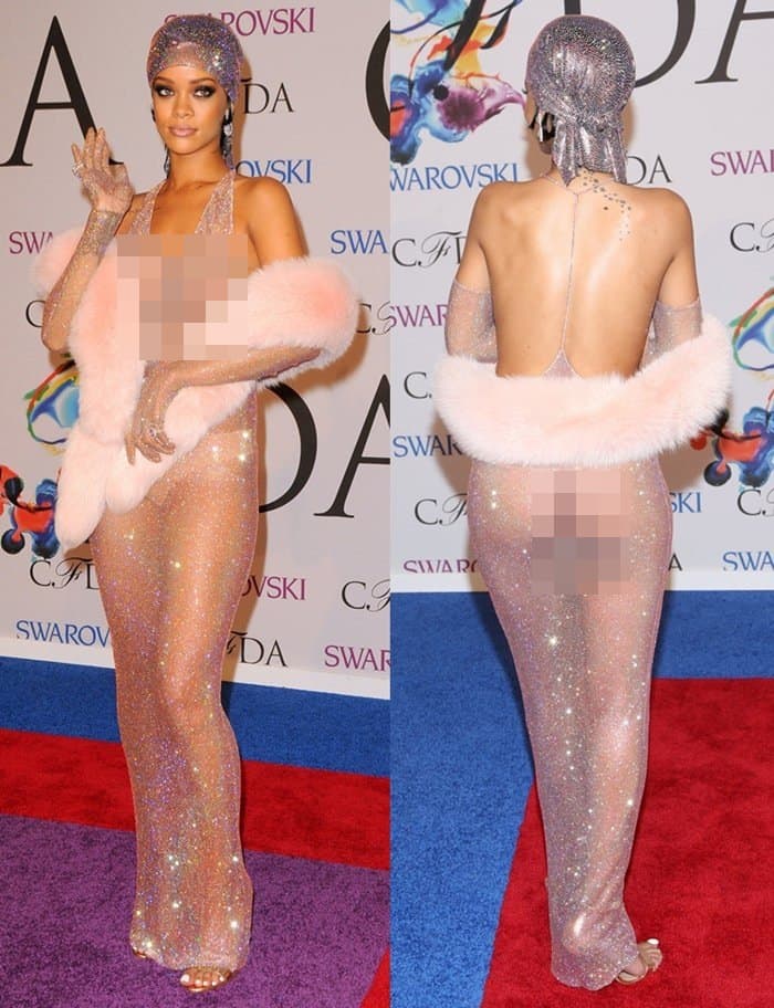 Rihanna's naked Swarovski-crystal-encrusted Adam Selman dress at the 2014 CFDA Fashion Awards
