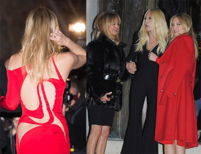 Goldie Hawn, Donatella Versace, and Kate Hudson attend the Versace show