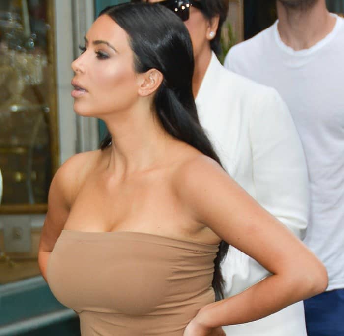 Kim Kardashian wears a strapless Wolford Fatal tube dress